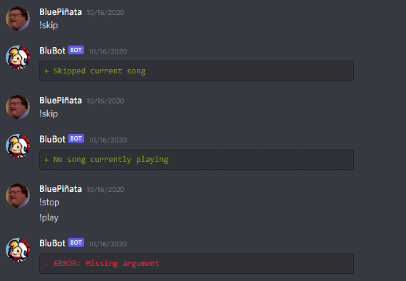 Screenshot from BlueBot Discord bot